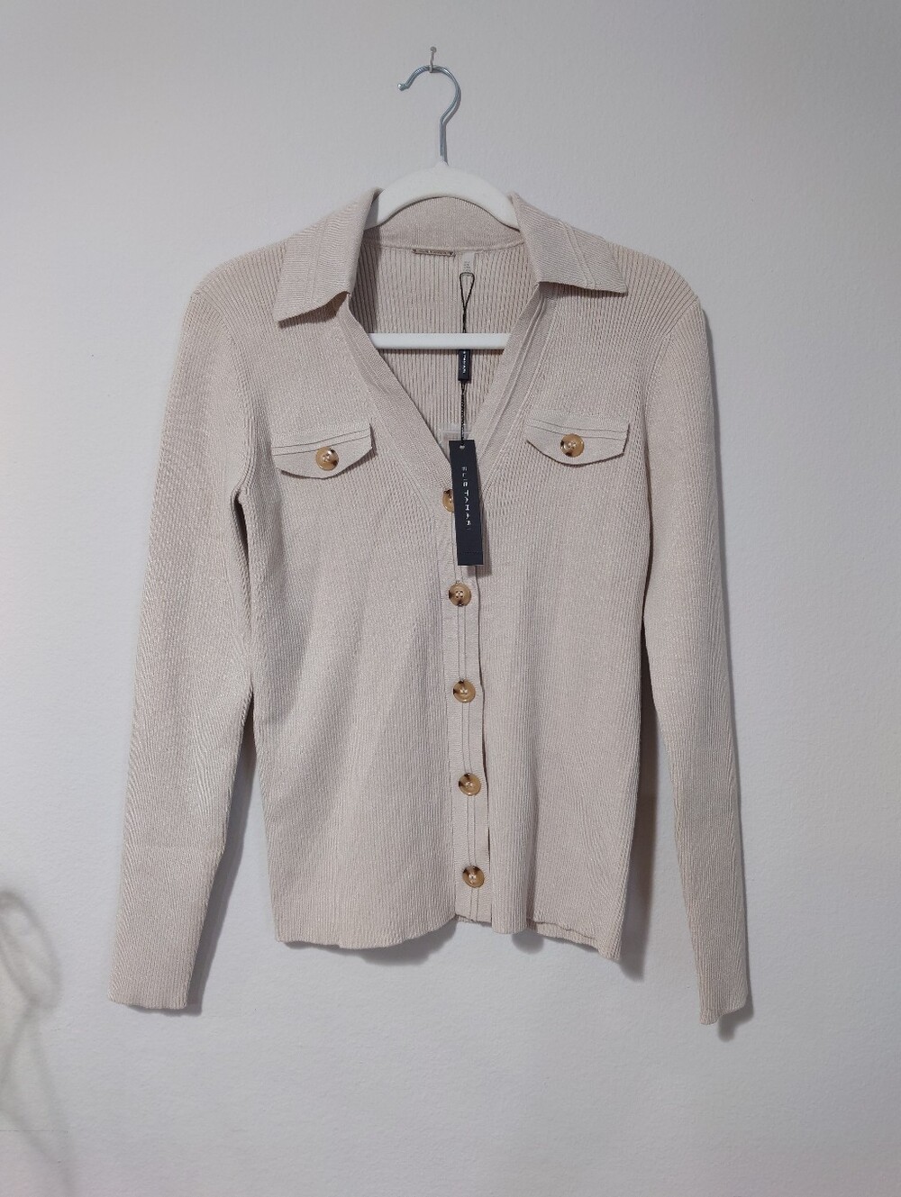 NWT Elie Tahari Rib Knit Button Front Cardigan Sweater M